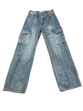 Aritzia Denim Forum The Farrah High Rise Wide Leg Cargo Jeans | Med Wash | 24